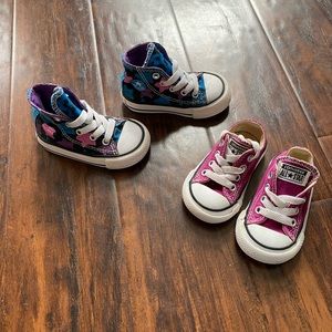 Toddler girls converse tennis shoes size 3 4 high tops with stars and low tops